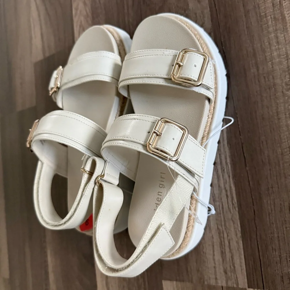 Madden Girl Kids Cream Sandals with Gold Buckles